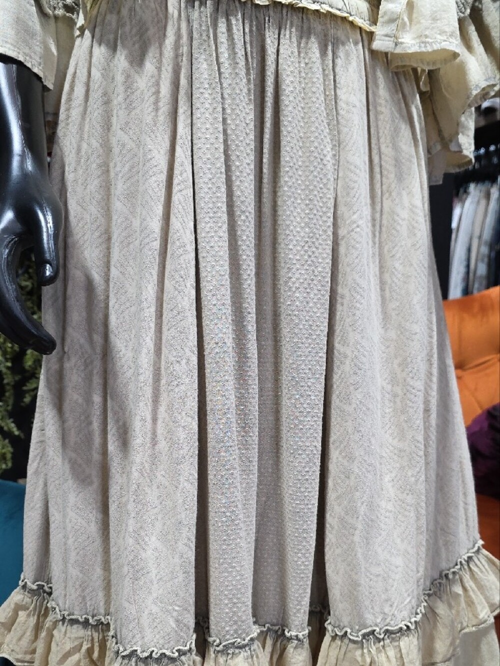 SOLD! Young Threads Latte Boho Cream Maxi Skirt with Layered Ruffles - Picture 5 of 10